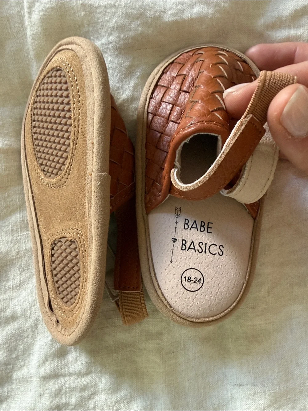 Baby 18 Months Brown Woven Leather Slingback Shoes Brand New